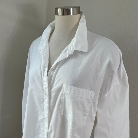 Old Navy Womens XL Boyfriend Shirt White Cotton Long Sleeve Button Up Blouse Top - Picture 2 of 8